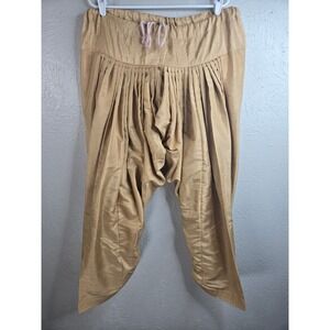 Indian Pleated Dhoti Shalwar Pants 38" Gold Tapered Harem Trouser Ethnic Aladdin